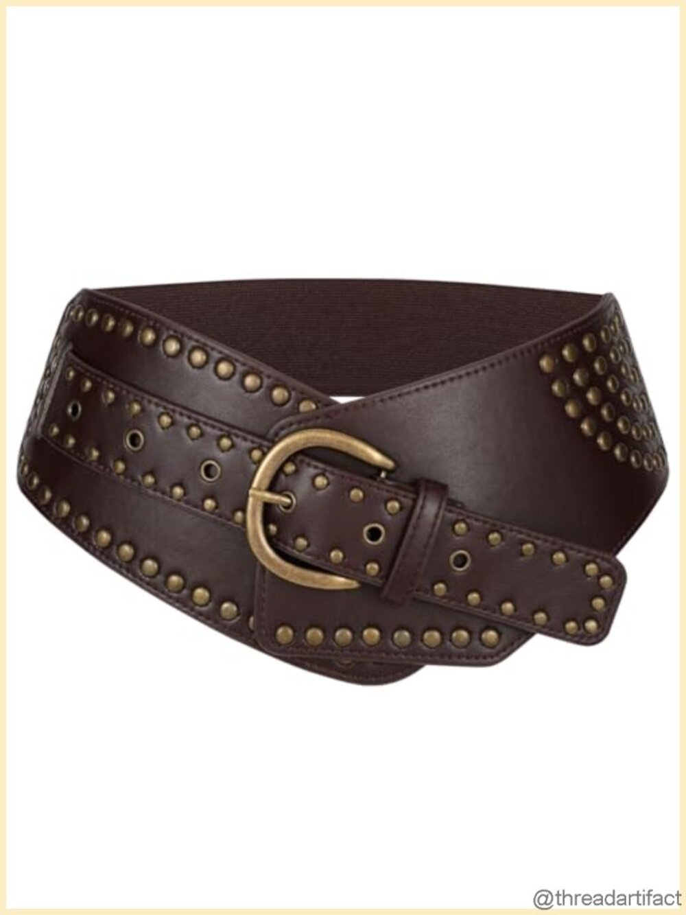 Women Vintage Wide Elastic Belt Studded Stretchy Waist Belt Rivets Metal Buckle